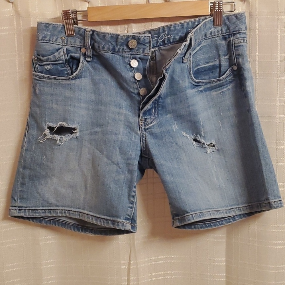 Martin & Osa Shorts Button Fly Size 28  6 Blue Denim Shorts Distressed Rips cool